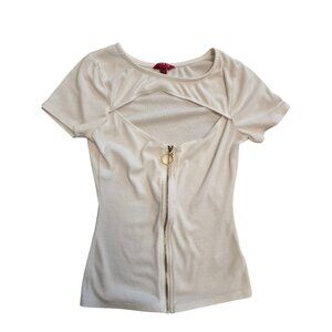 Guess Women’s Cut-Out Ribbed Zip-Front Top – Size Small